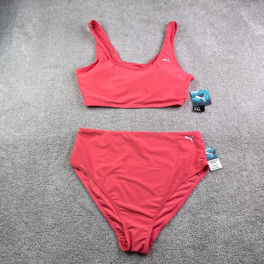 NEW Puma Bikini Set Womens 2XL Pink High Waisted Two Piece Bathing Suit Summer